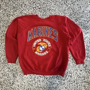 Vintage 90s Hanes US Marines Sweatshirt Mens Large Red Made in USA Pullover